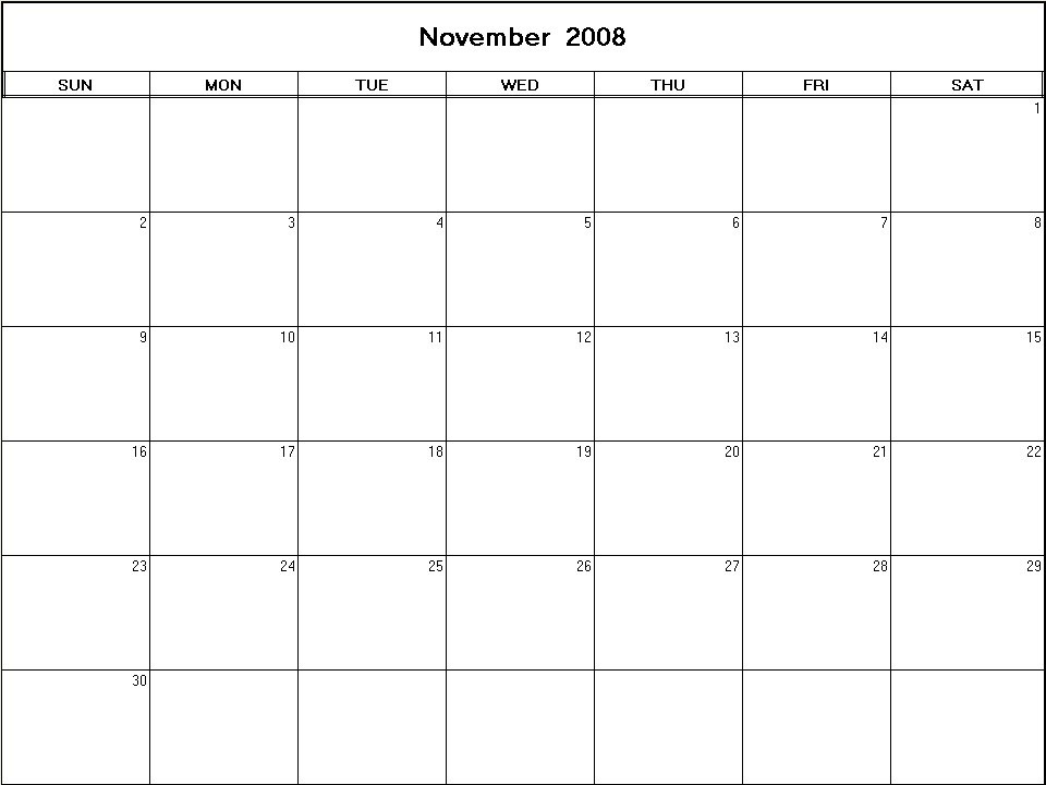 printable blank calendar image for November 2008