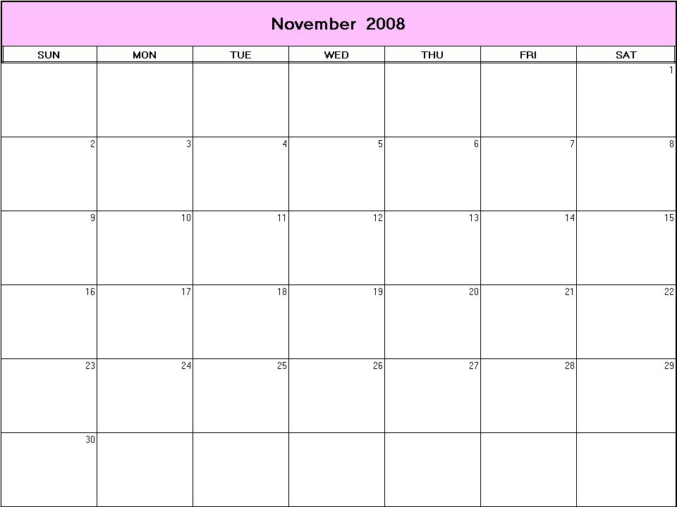 printable blank calendar image for November 2008