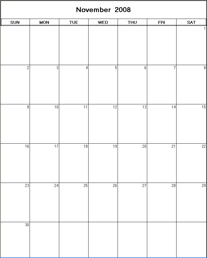 printable blank calendar image for November 2008