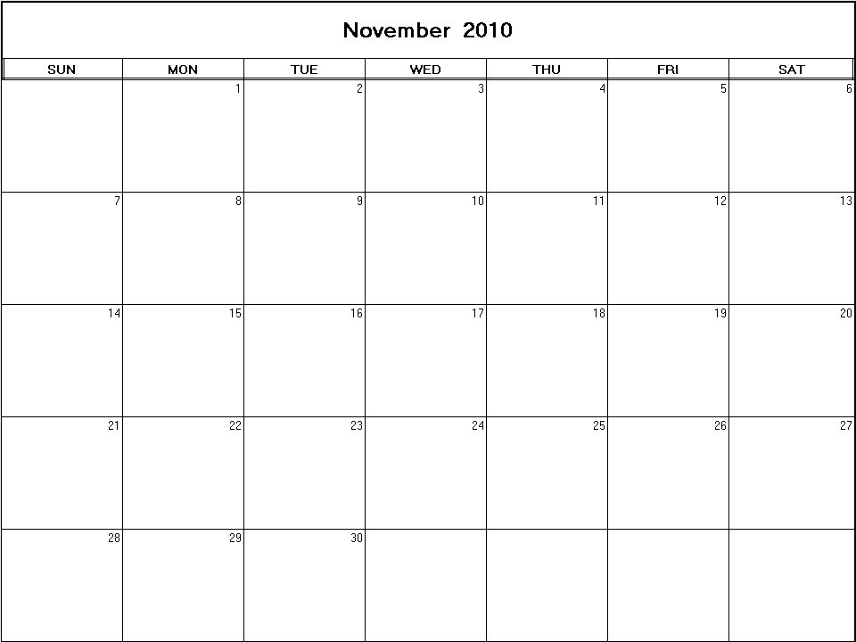printable blank calendar image for November 2010
