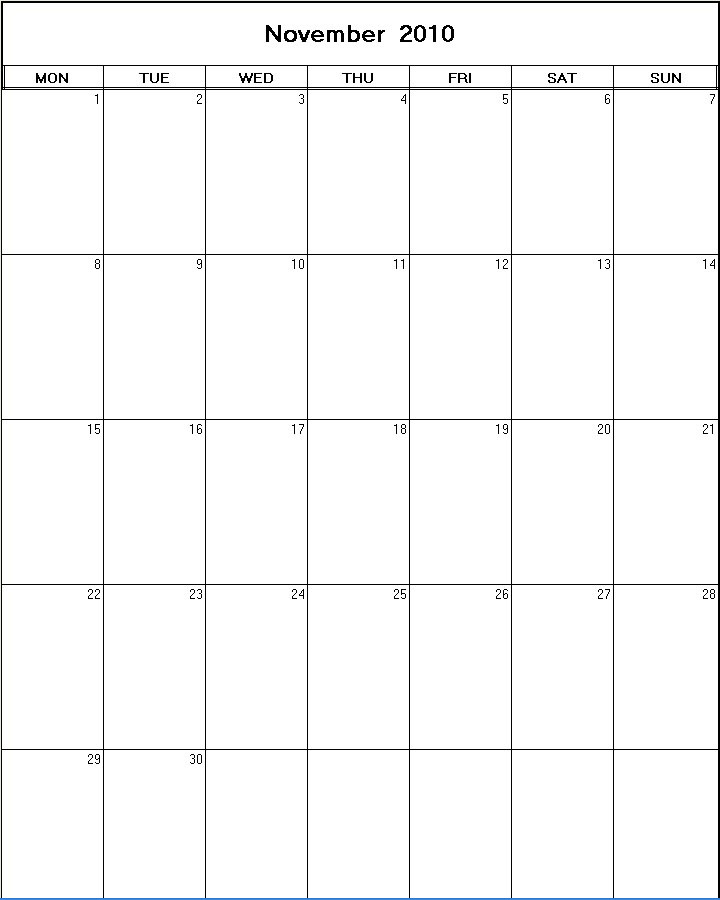 printable blank calendar image for November 2010