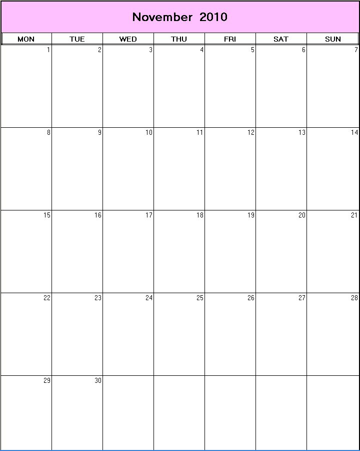 printable blank calendar image for November 2010