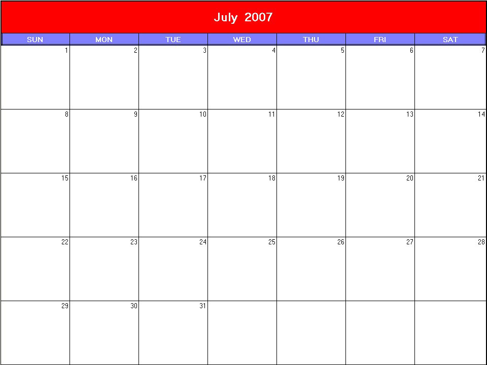 printable blank calendar image for Patriotic 2007