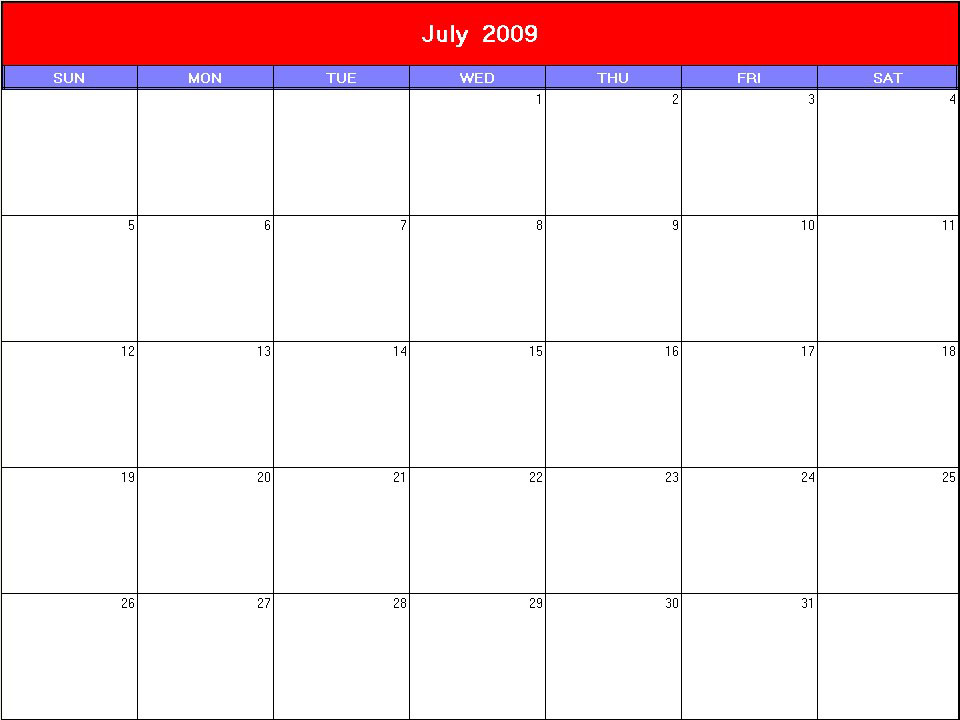 printable blank calendar image for Patriotic 2009