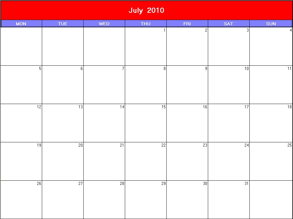 printable blank calendar image for Patriotic 2010