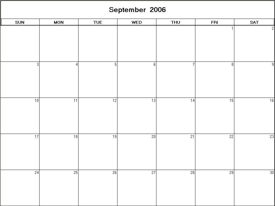 printable blank calendar image for September 2006