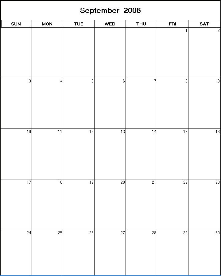 printable blank calendar image for September 2006