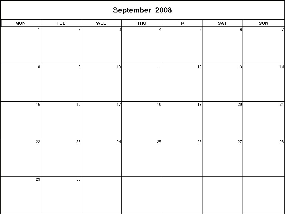 printable blank calendar image for September 2008