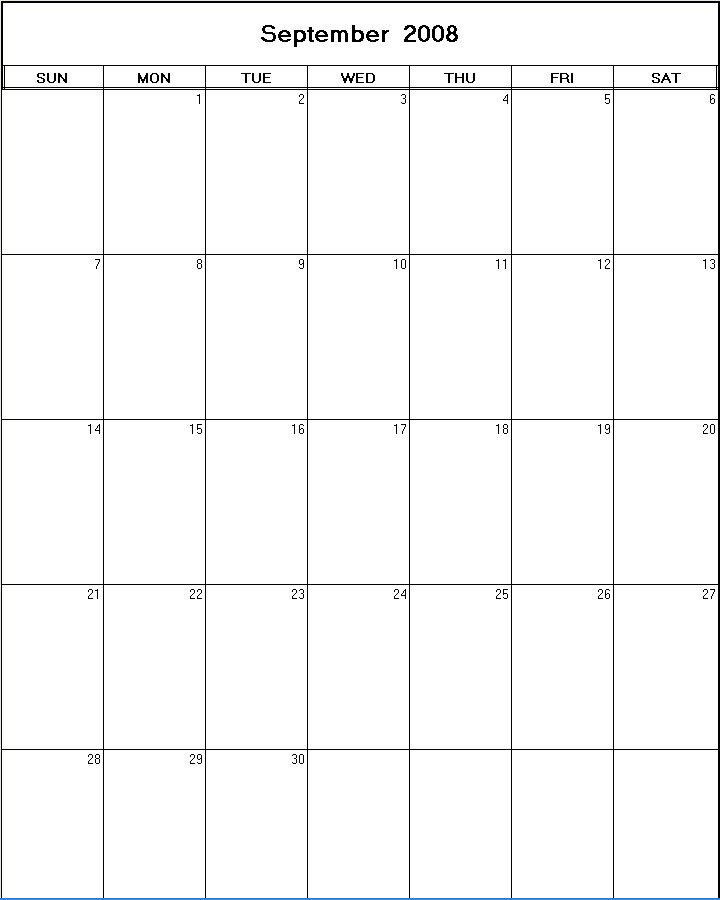 printable blank calendar image for September 2008