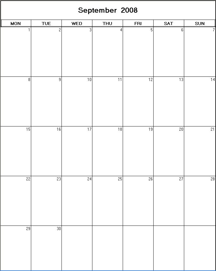 printable blank calendar image for September 2008