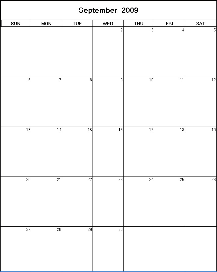 printable blank calendar image for September 2009