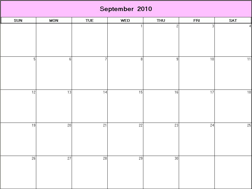 printable blank calendar image for September 2010