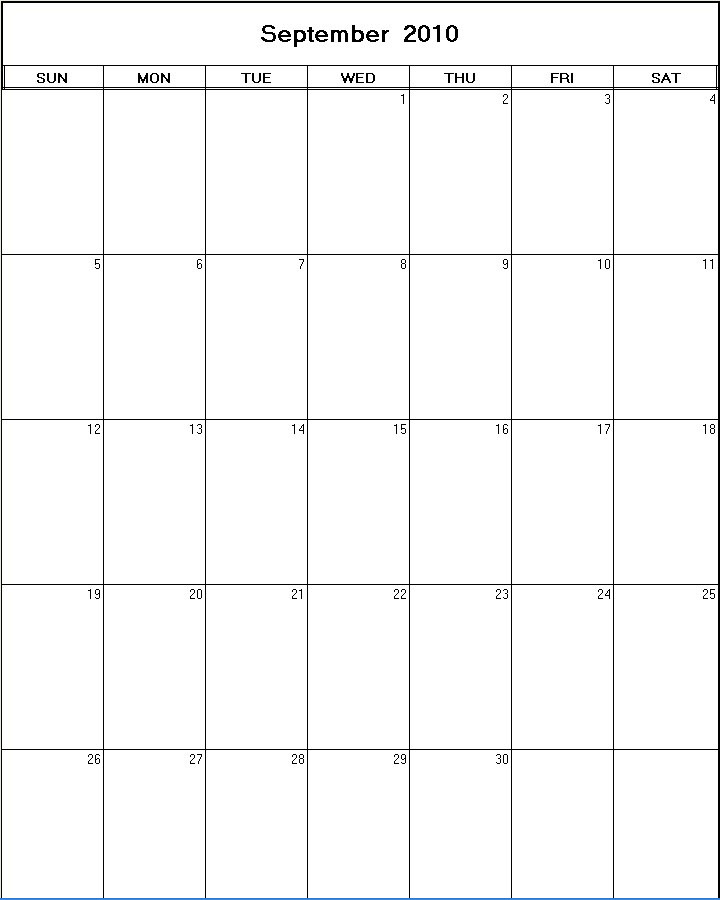 printable blank calendar image for September 2010
