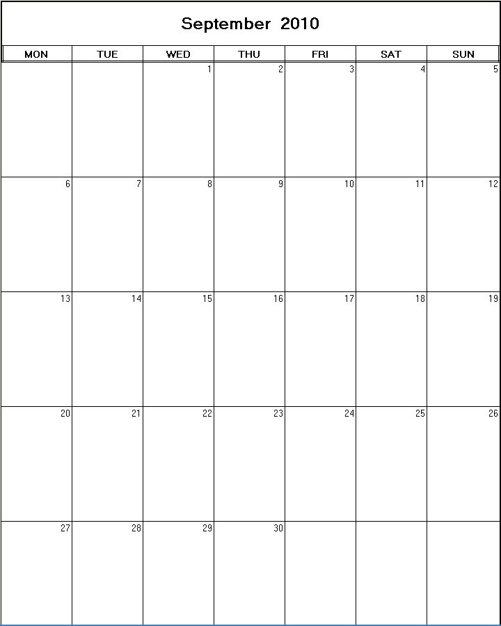 printable blank calendar image for September 2010