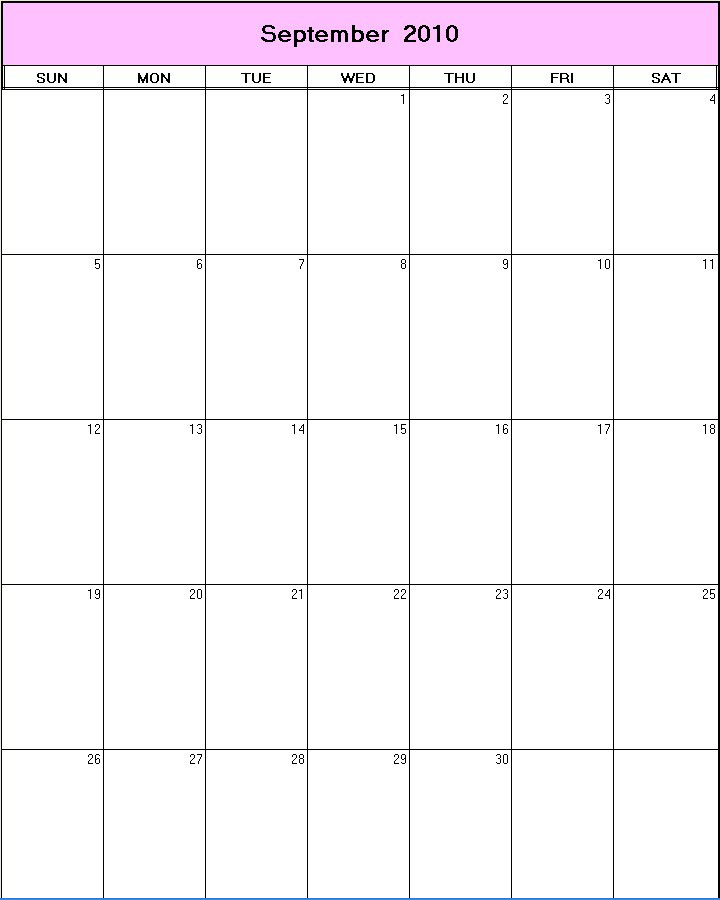 printable blank calendar image for September 2010