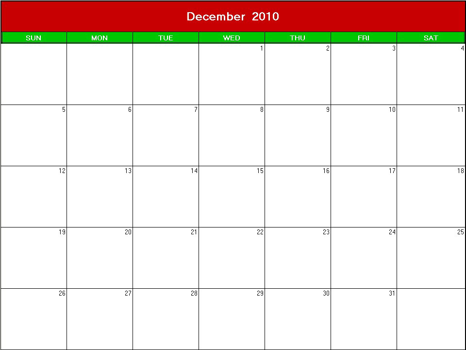 printable blank calendar image for xmas 2010