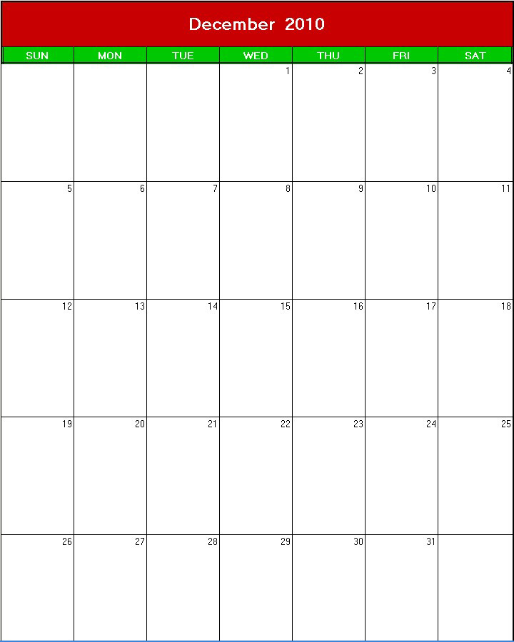 printable blank calendar image for xmas 2010
