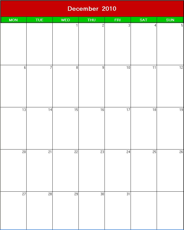 printable blank calendar image for xmas 2010