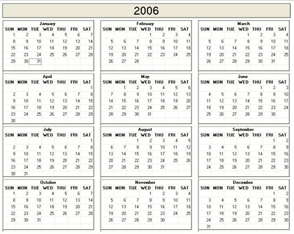 blank calendar,  printable calendar, 2006, image