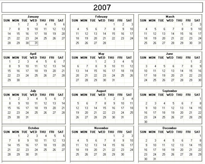 blank calendar,  printable calendar, 2007, image