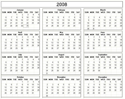 blank calendar,  printable calendar, 2008, image