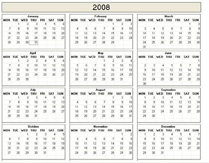 blank calendar,  printable calendar, 2008, image