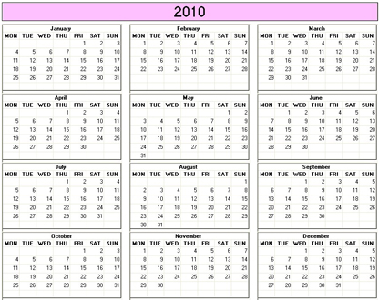 blank calendar,  printable calendar, 2010, image