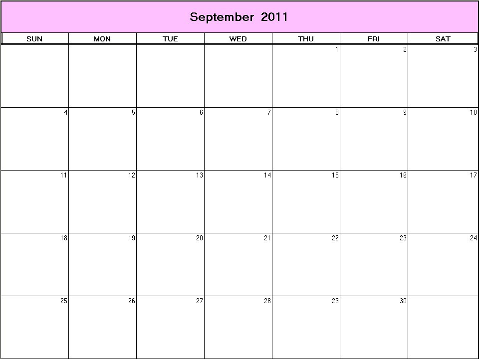 printable blank calendar image for September 2011