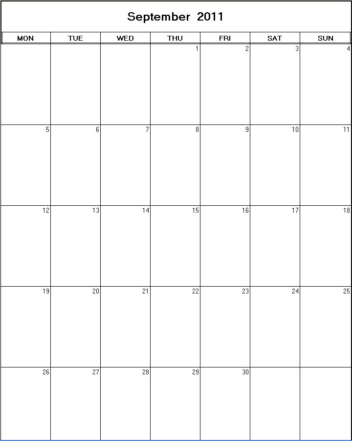 printable blank calendar image for September 2011