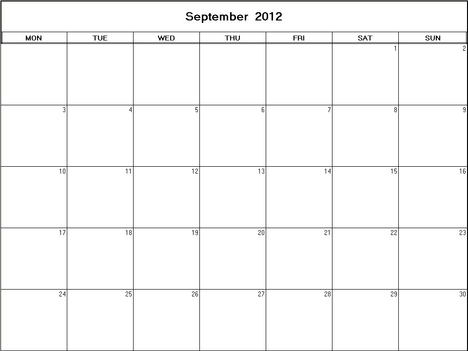 printable blank calendar image for September 2012