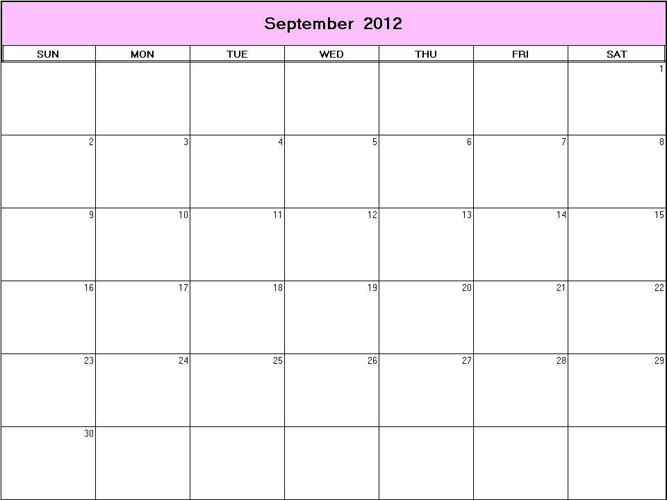 printable blank calendar image for September 2012
