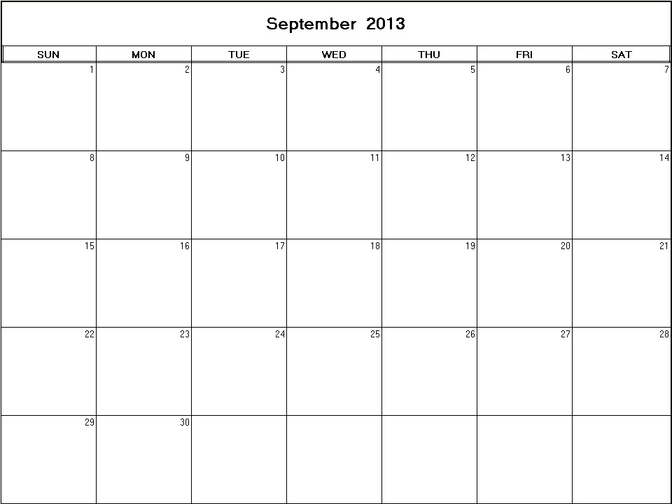 printable blank calendar image for September 2013