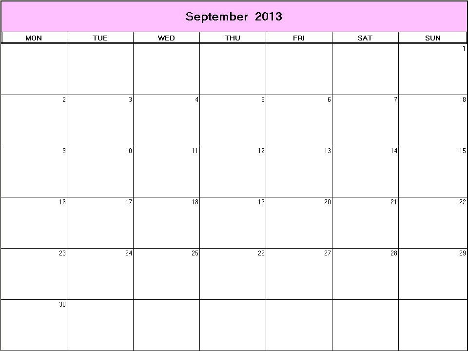 printable blank calendar image for September 2013