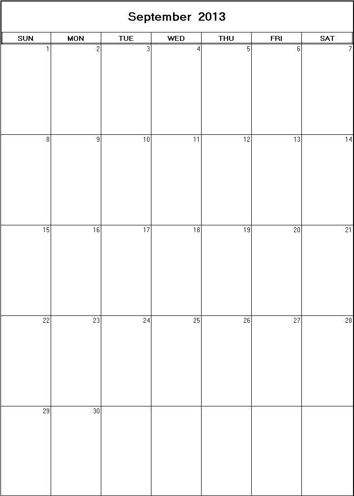printable blank calendar image for September 2013