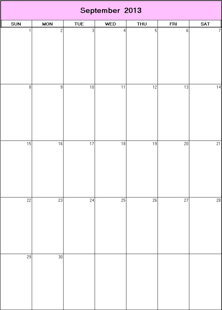 printable blank calendar image for September 2013