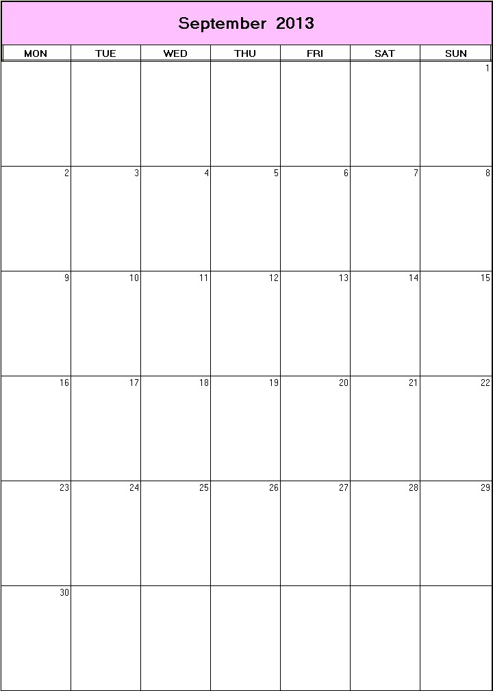 printable blank calendar image for September 2013
