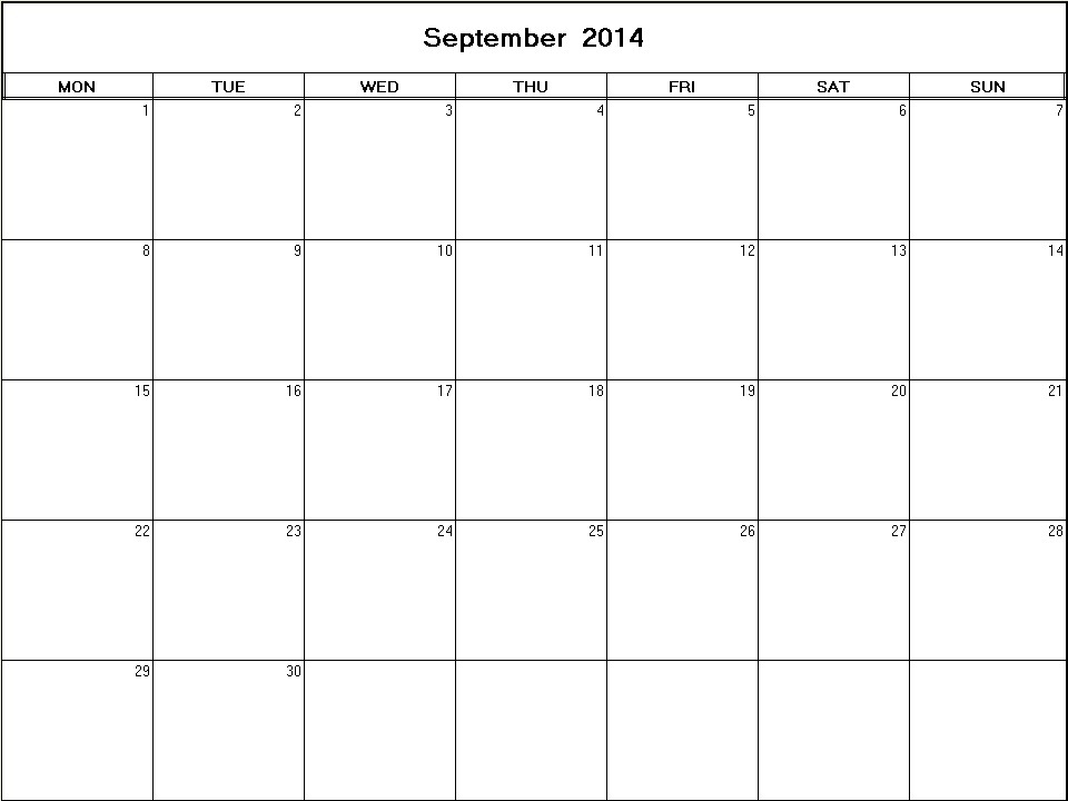 printable blank calendar image for September 2014