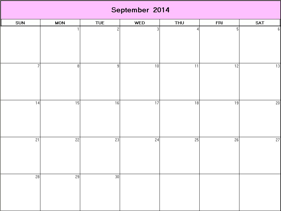 printable blank calendar image for September 2014