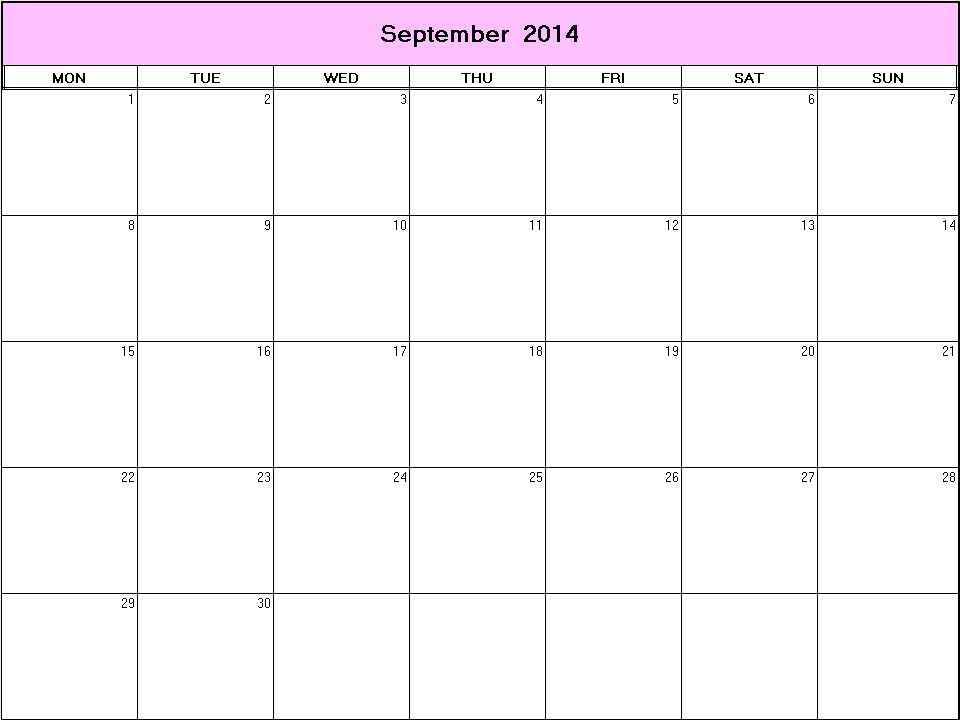 printable blank calendar image for September 2014