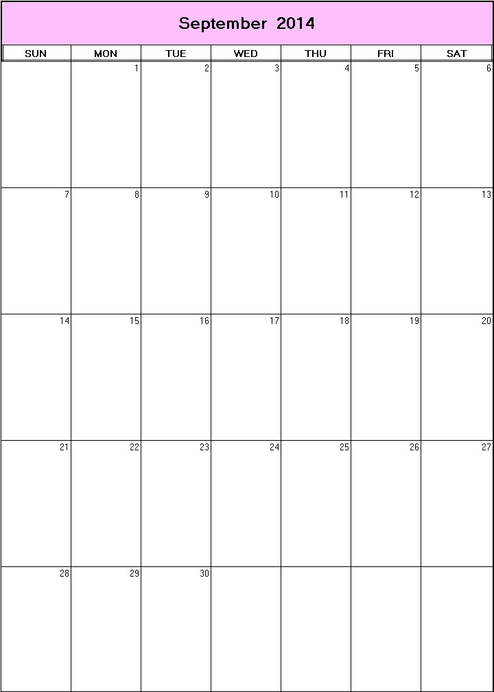 printable blank calendar image for September 2014