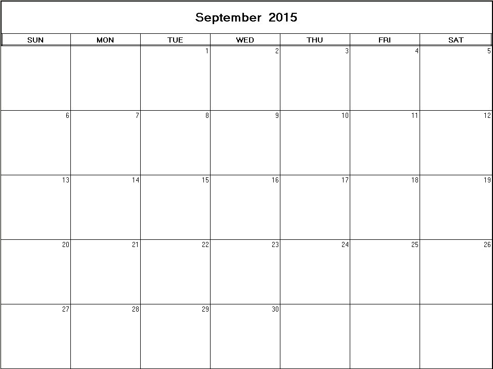 printable blank calendar image for September 2015