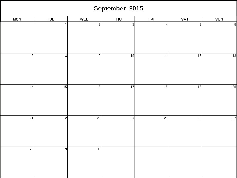 printable blank calendar image for September 2015