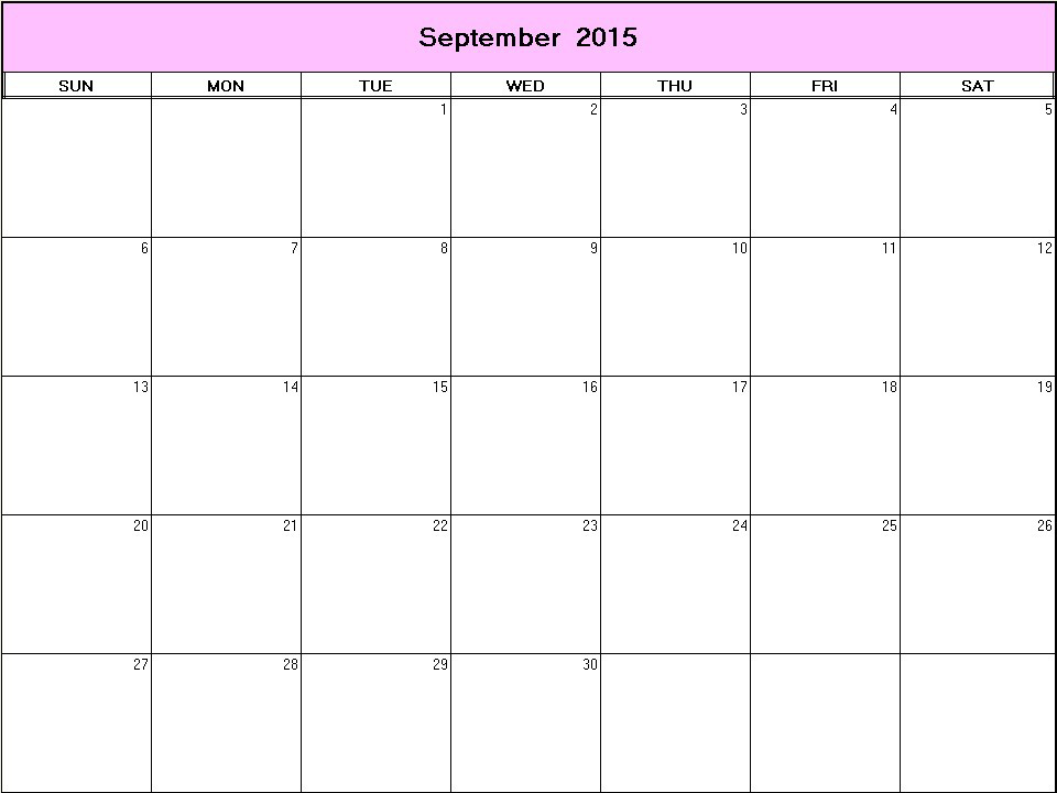printable blank calendar image for September 2015
