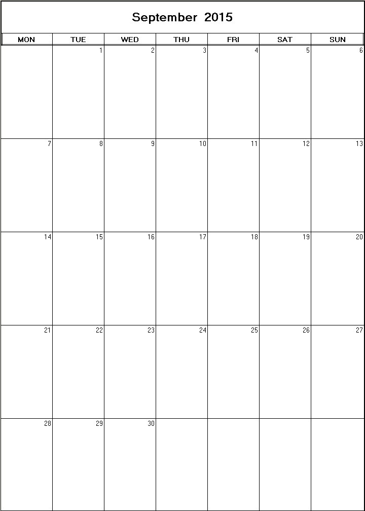 printable blank calendar image for September 2015