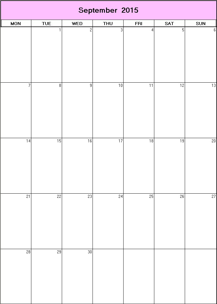 printable blank calendar image for September 2015