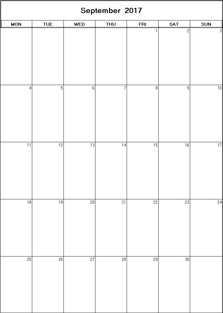 printable blank calendar image for September 2017