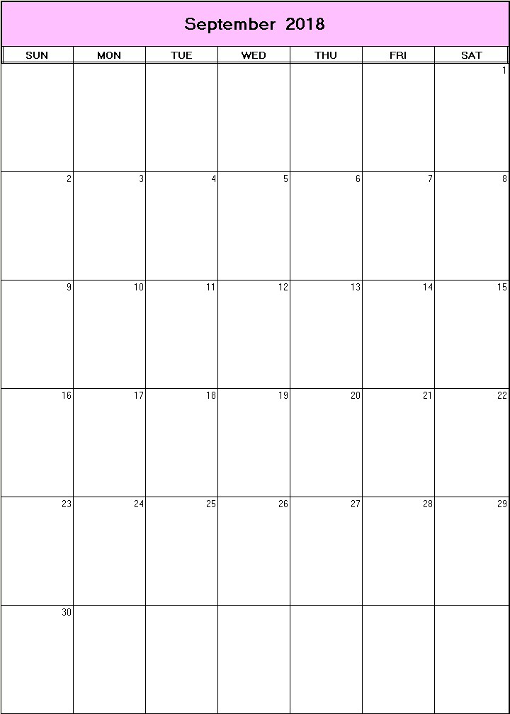 printable blank calendar image for September 2018