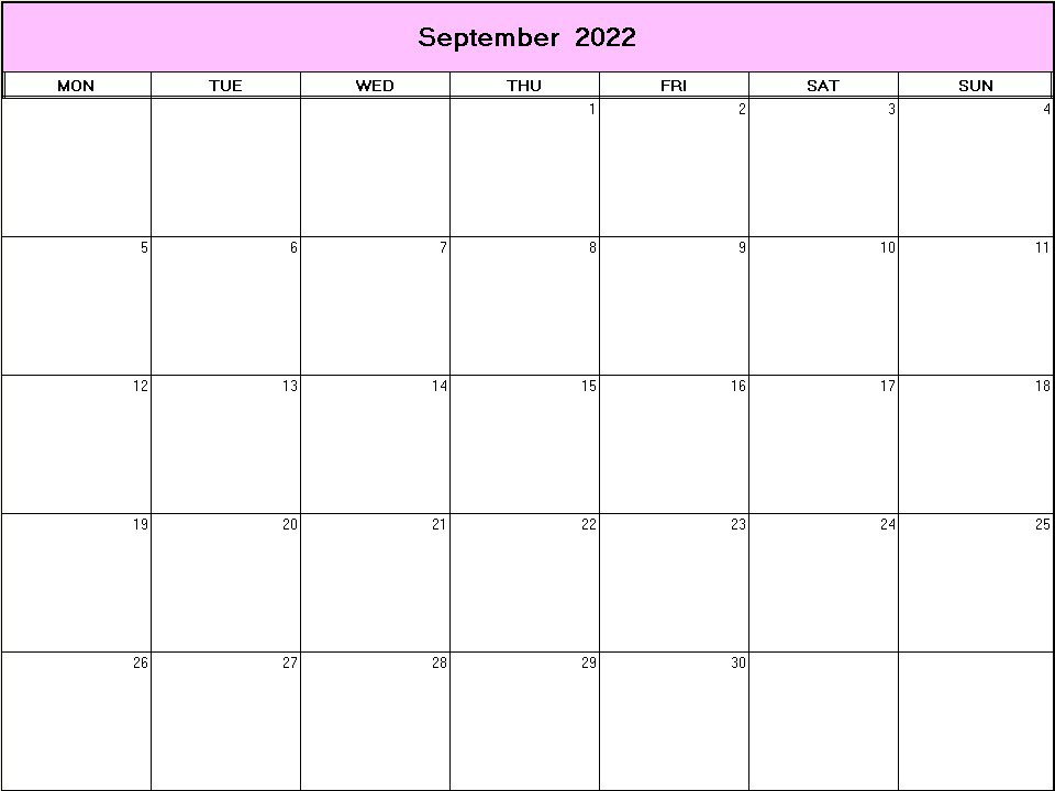 printable blank calendar image for September 2022