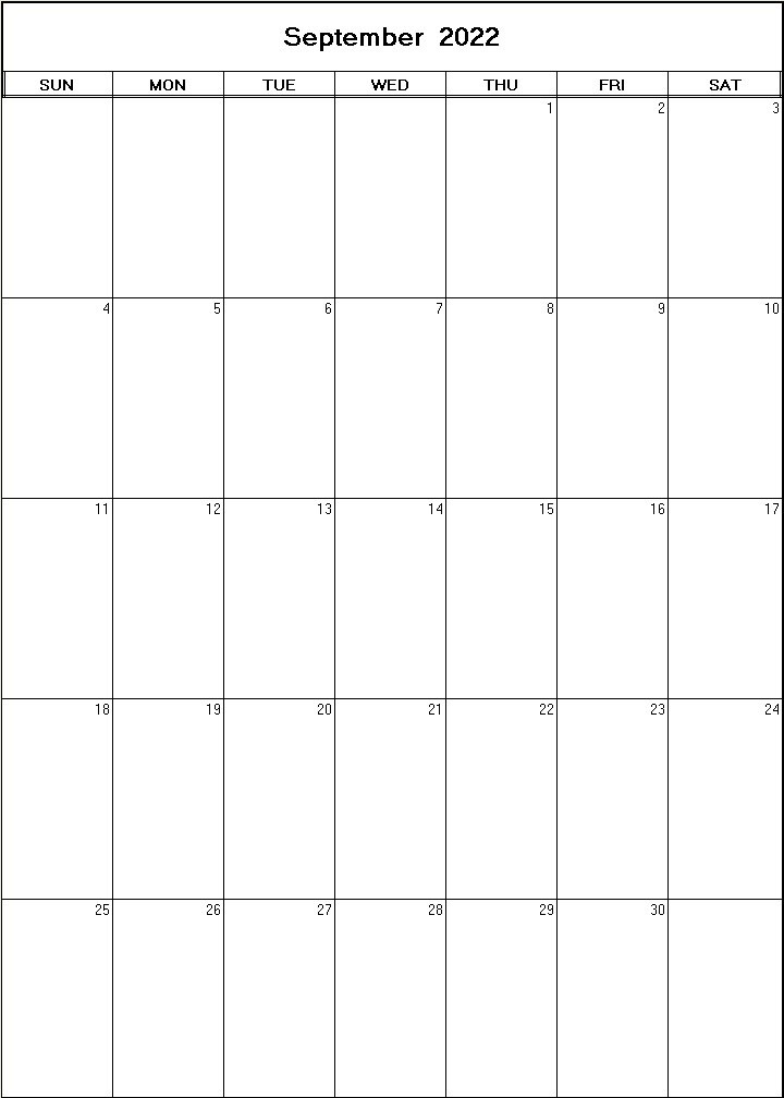 printable blank calendar image for September 2022