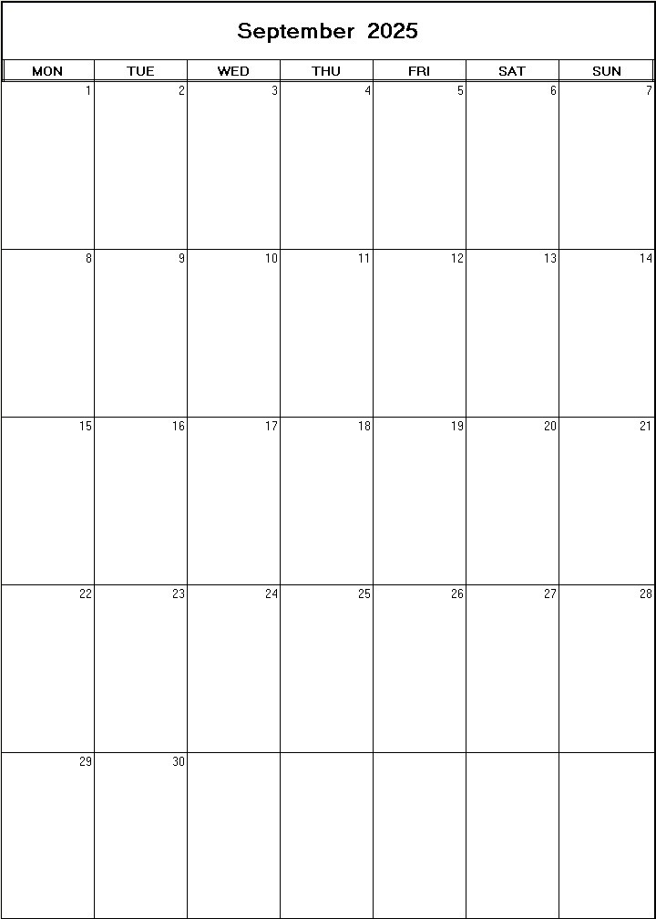 printable blank calendar image for September 2025